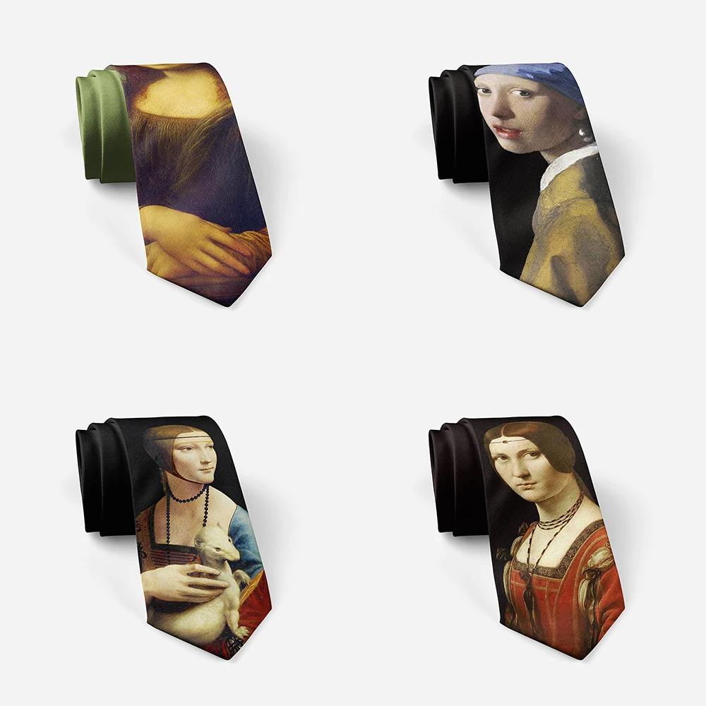 Personality Mona Lisa Tie For Men Women 8cm Wide Casual Daily Business Shirt Accessories Party Wedding Funny Designer Neckties