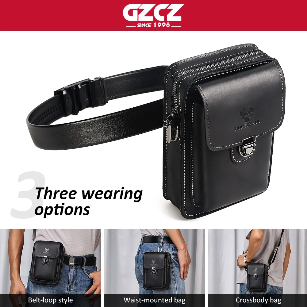 جلد حقيقي الذكور الخصر حزمة الرجال الصغيرة الصدر الكتف حقيبة بحزام عالية الجودة الهاتف الخليوي كيس مزموم في الهواء الطلق الذكور Crossbody #3