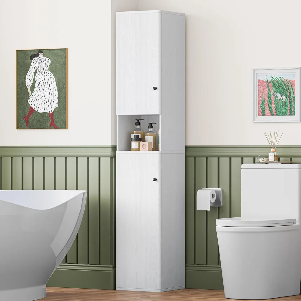 

6-Tier Tall Skinny Cabinet with 2 Doors, 64" Narrow Storage Cabinet with Adjustable Shelves, for Small Spaces, Customized