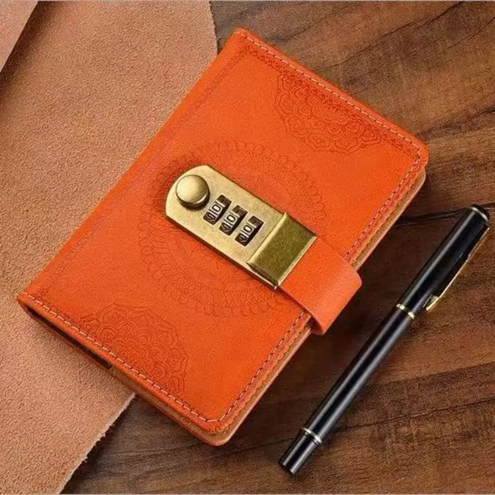 Line A7 Notebook with Lock PU Cover 200 Pages PU Notebook with Lock Student Diary Horizontal Line Office Notebook Office Meeting