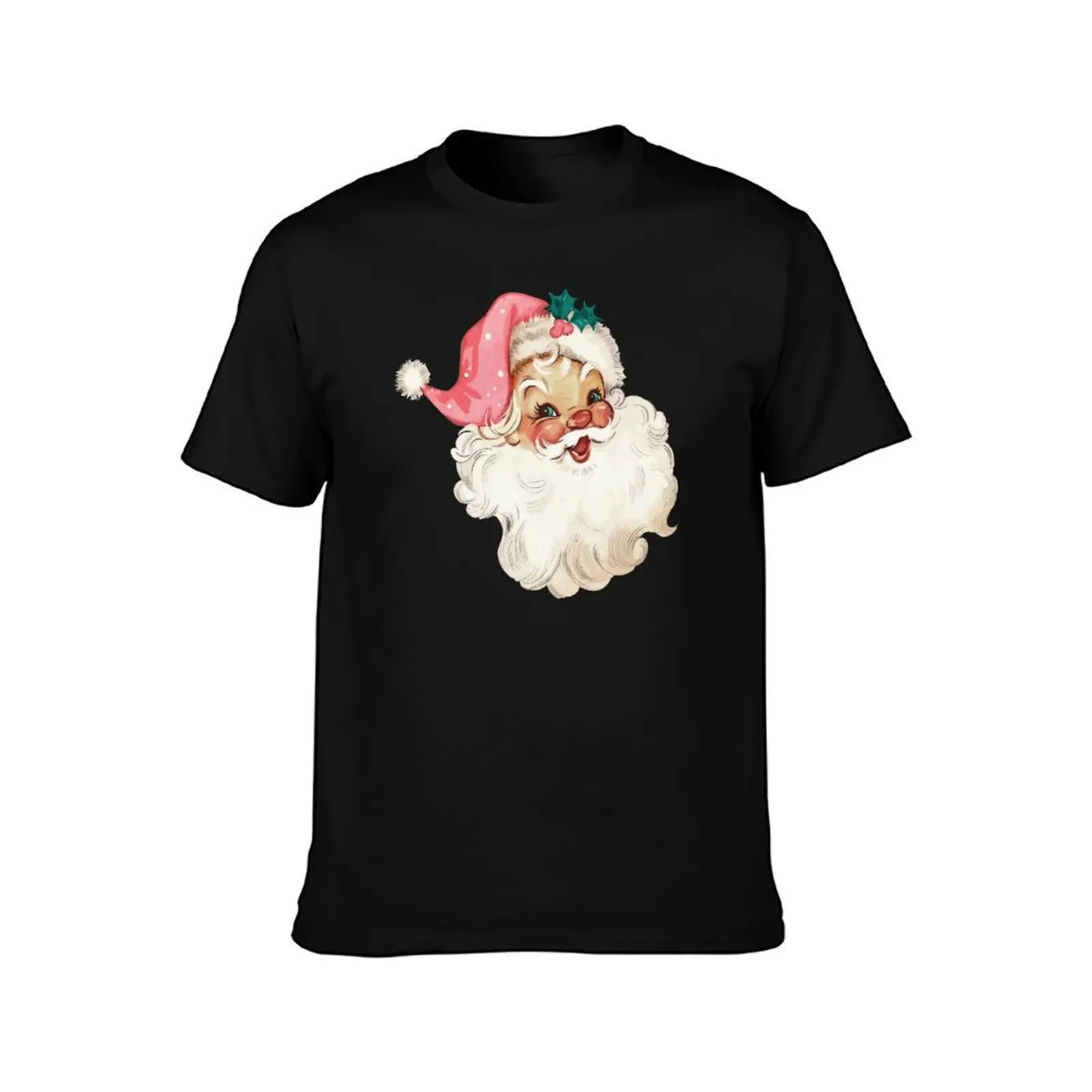 Retro Santa Claus Mid Century Modern Cute Pink Santa T-Shirt, Summer Casual Cotton Tee, Oversized Streetwear Tops, 100% Cotton