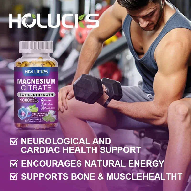 Citrato de magnésio 1000mg - Absorção máxima de suporte para a saúde muscular, nervo, osso e coração, cápsulas complexas de citrato de alta absorção