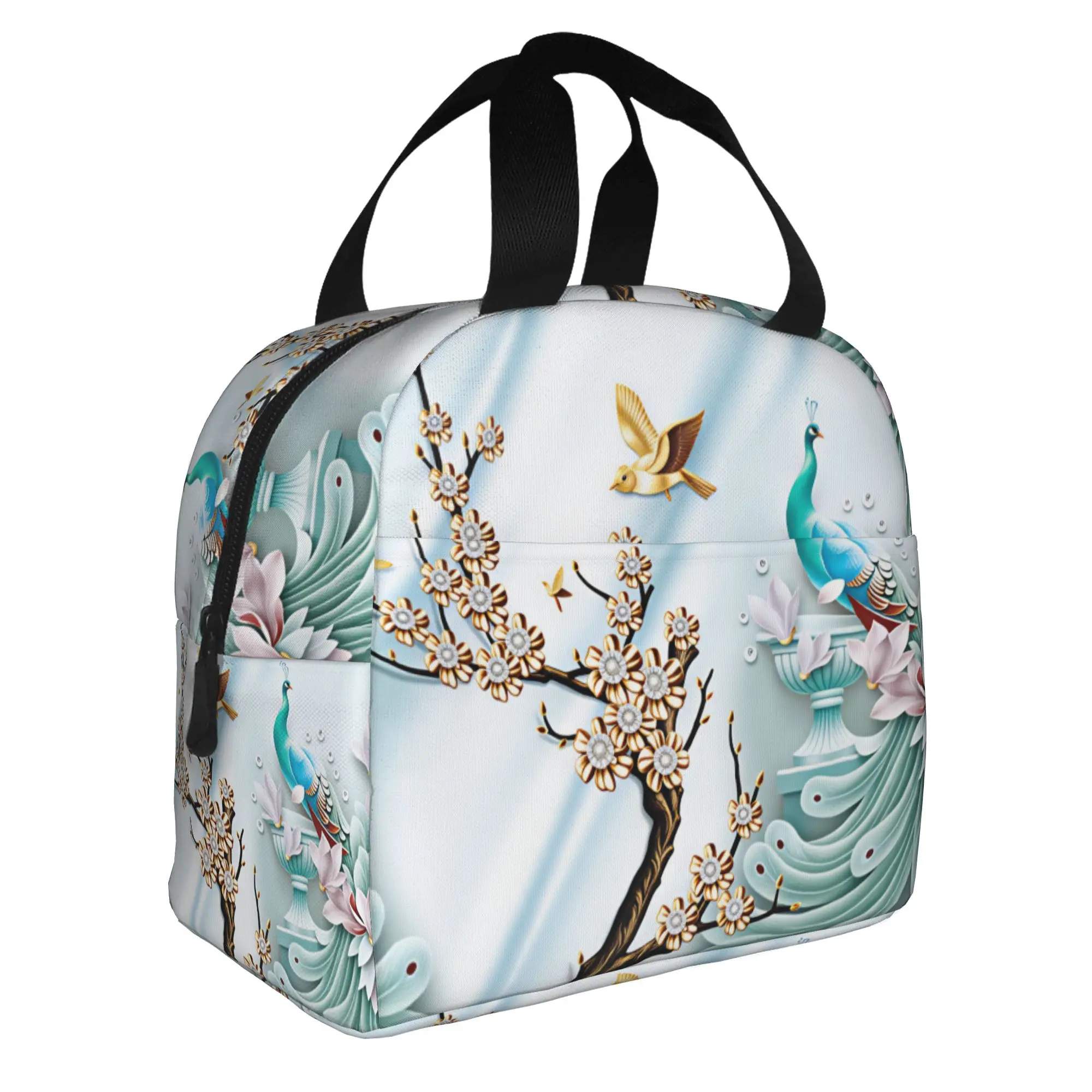 Luxury High 3D Floral Insulated Lunch Bag for School Office Fashion Trend 3D Flowers Resuable Cooler Thermal Bento Box Women Men