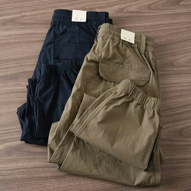 Men's Casual Cotton Work Trousers Loose Fit Straight Leg Long Pants Summer Faion Youthful Sle een Color mid Waist Elastic