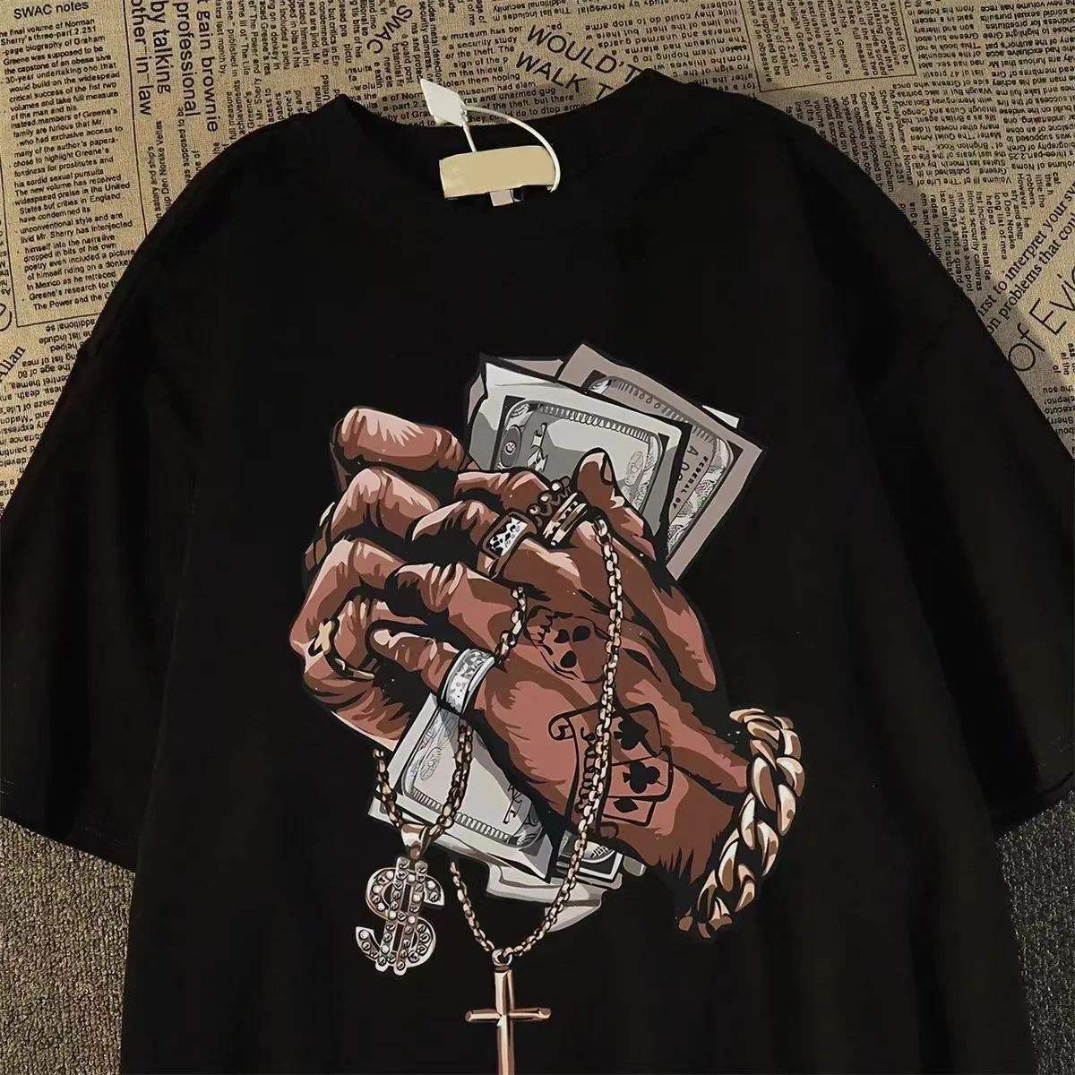 Hip-hop Hand-held American Dollar Printed Short-sleeved T-shirt - Summer New Style, Trendy and Fashionable Casual Top