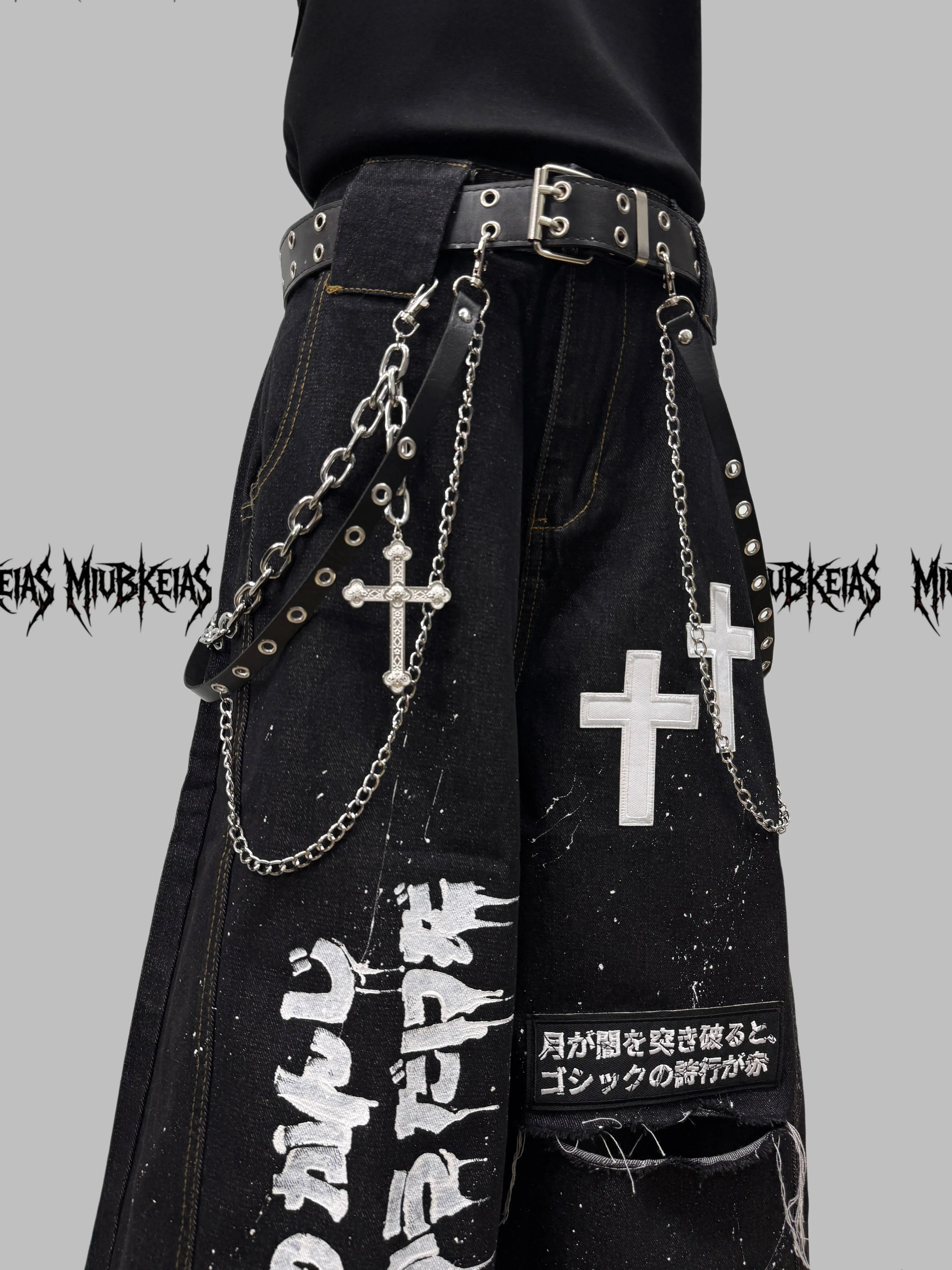 

Gothic Punk Unisex Jeans 2026 Summer Women Men Cropped Pants Outdoor Non Slip Breathable Thick Sole Soft Casual Jeans With Belt