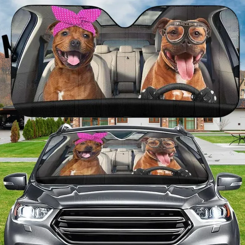 Pitbull Couple Car Sun Shade, Pitbull Gifts, Pitbull Car Accessories, Home Decor, Dog Lover Gifts, Couple Gifts LNG202112A19