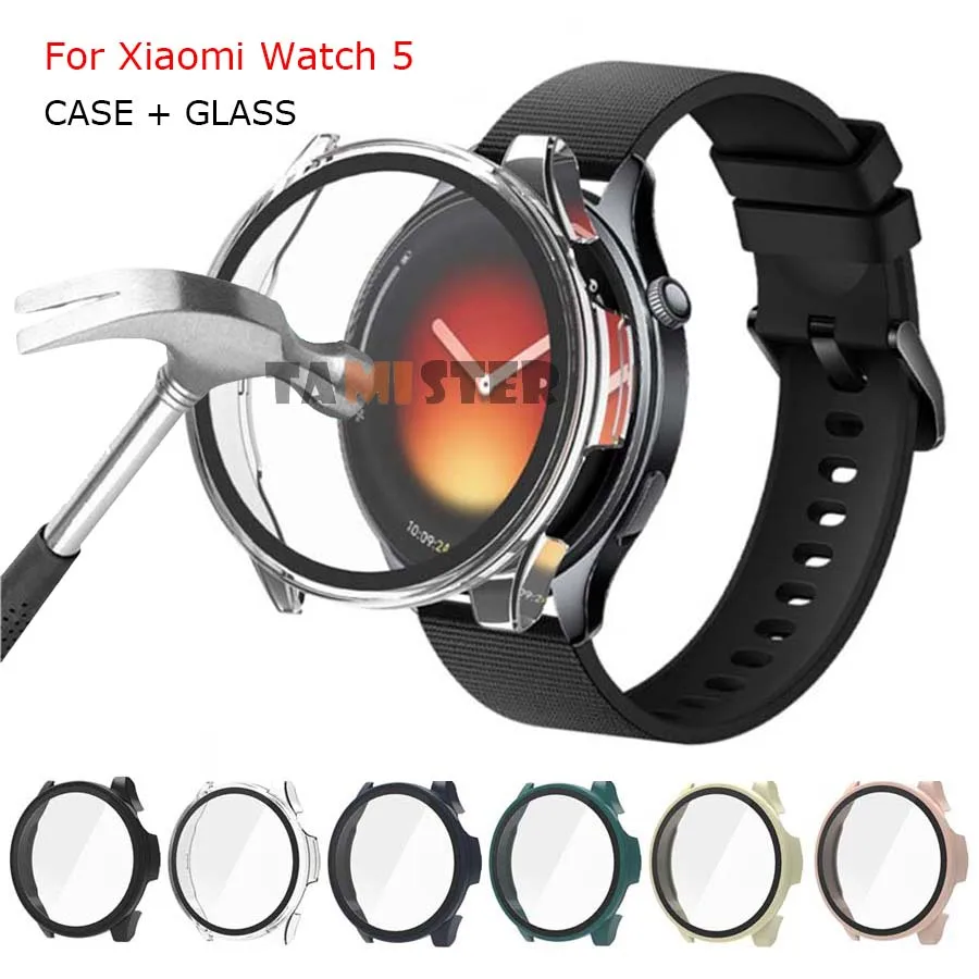 PC + Tempered Glass Case For Xiaomi Watch 5 Full Coverage Screen Protector For Xiaomi Watch 5 Protective Shell Bumper Accessorie