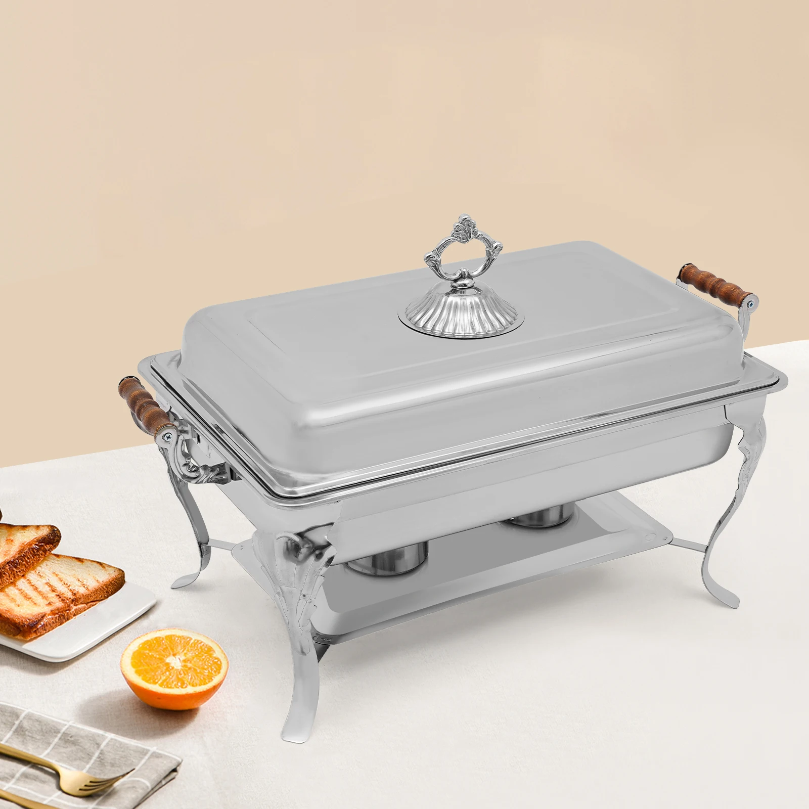 

Silver Stainless Steel Chafing Dish,9L Rectangle Chafing Dish Buffet Set Desktop 66*36*40cm for Hotels,Buffets
