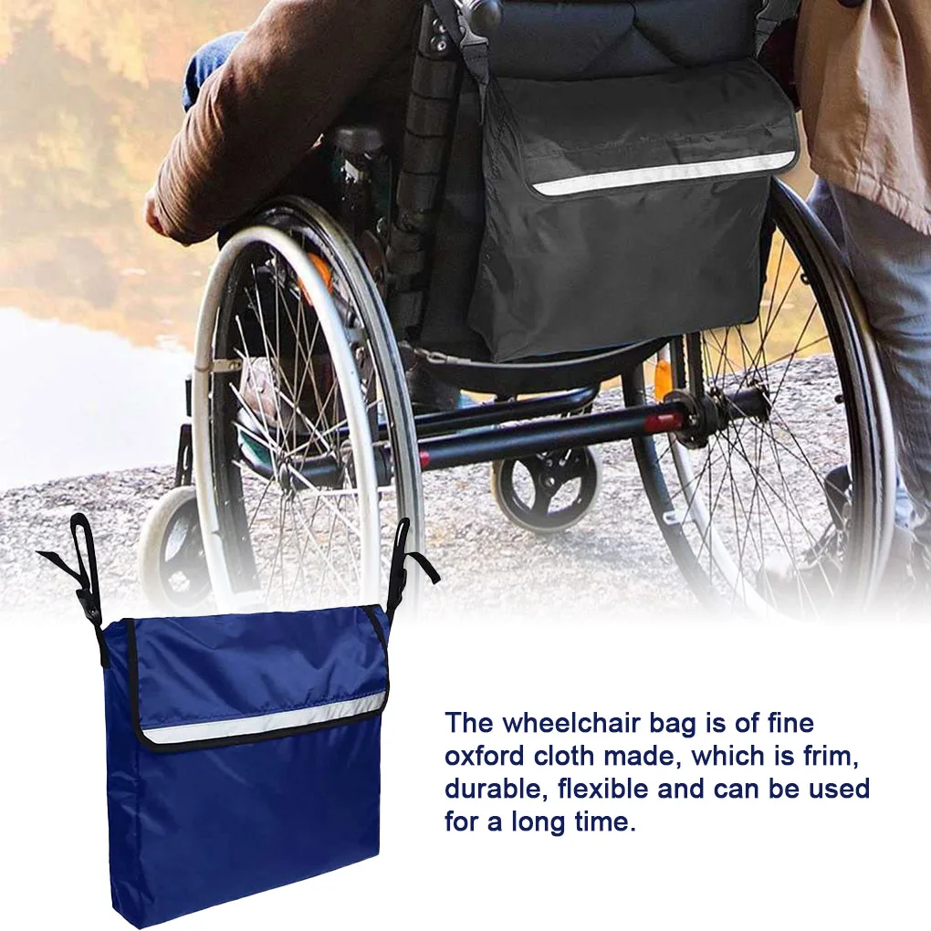 

420D Oxford Cloth Manual Wheelchair Rear Bag Reflective Strap Storage Pouch Water Bottle Organizer Accessories Blue