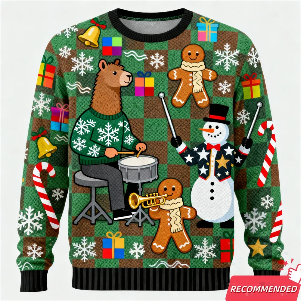 عيد الميلاد مضحك الفرقة سانتا كلوز الكرتون الزنجبيل رجل كابيبارا سترة قبيحة ثلاثية الأبعاد الطباعة Harajuku البلوز سترة غير رسمية