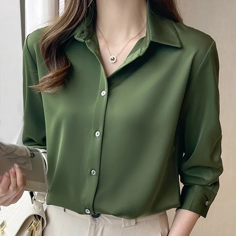 

Blusas Blouses Femme Long Sleeve Green White Blouse Women Tops Blouse Women Blusas Mujer De Moda 2024 Chiffon Blouse Shirt