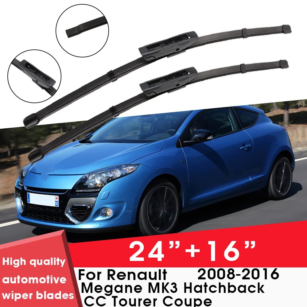 

Car Wiper Blades For Renault Megane MK3 Hatchback CC Tourer Coupe 2008-2016 24"+16" Windshield Windscreen Clean Rubber Car Wiper