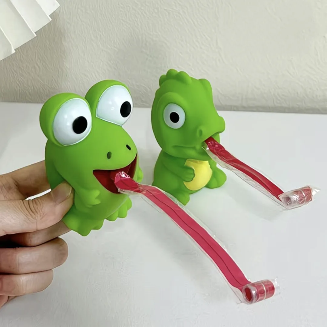 Pinch Frog Dinosaur Sticking Tongue Out Toy Funny Practical Joke Gag Toys Sensory Stress Relief Fidget Pop Cat Toy for Kid Adult