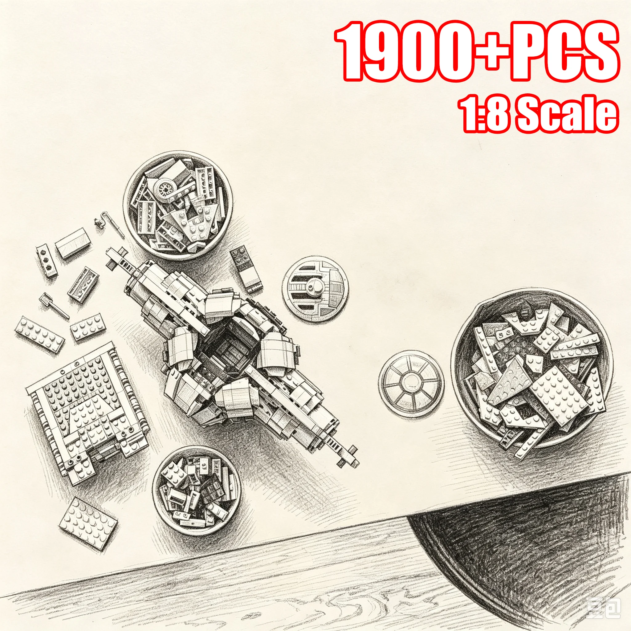 2026 NEW Technical 1900PCS+ 1:8 Scale Spaceship Bricks MOC Model Advanced Construction Exclusive Collectible Birthday Gift