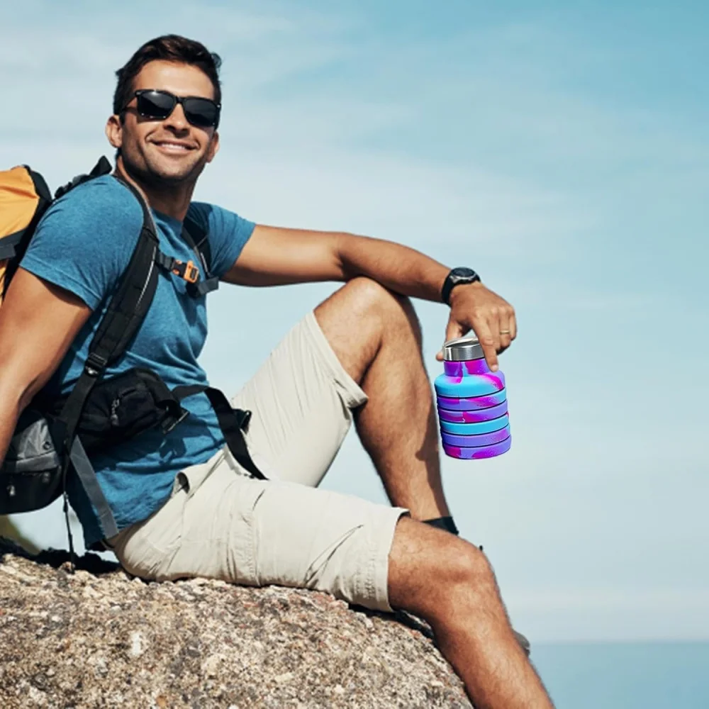 500ml Foldable Silicone Water Bottle Leakproof Collapsible Drinking Portable Lightweight Travel Camping Sports Drink Container view 5