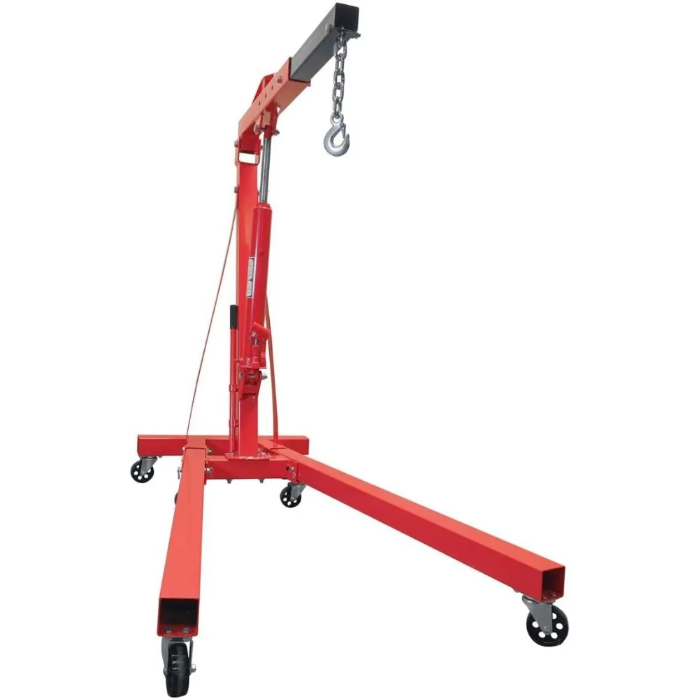 Titan Attachments 1 Ton Hydraulic Engine Hoist, Heavy Duty Steel Shop Crane, Cherry Picker Engine Hoist with 360° Caster Wheels