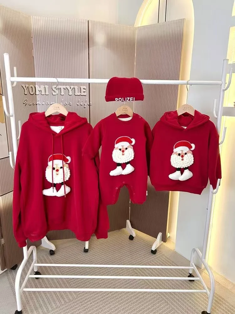 

Утепленные штаны Santa Red Love, одинаковые комплекты для всей семьи, толстовка с длинными рукавами, детская толстовка с капюшоном, свитер, семейная одежда, одежда