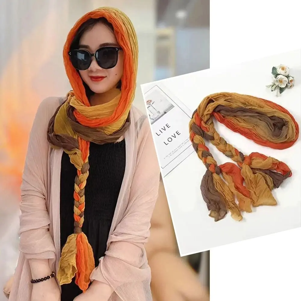 إكسسوارات عصرية وشاح حريري منسوج يدويًا طويل للحماية من الشمس وشاح واقي من الشمس مطوي شال شاطئ للنساء