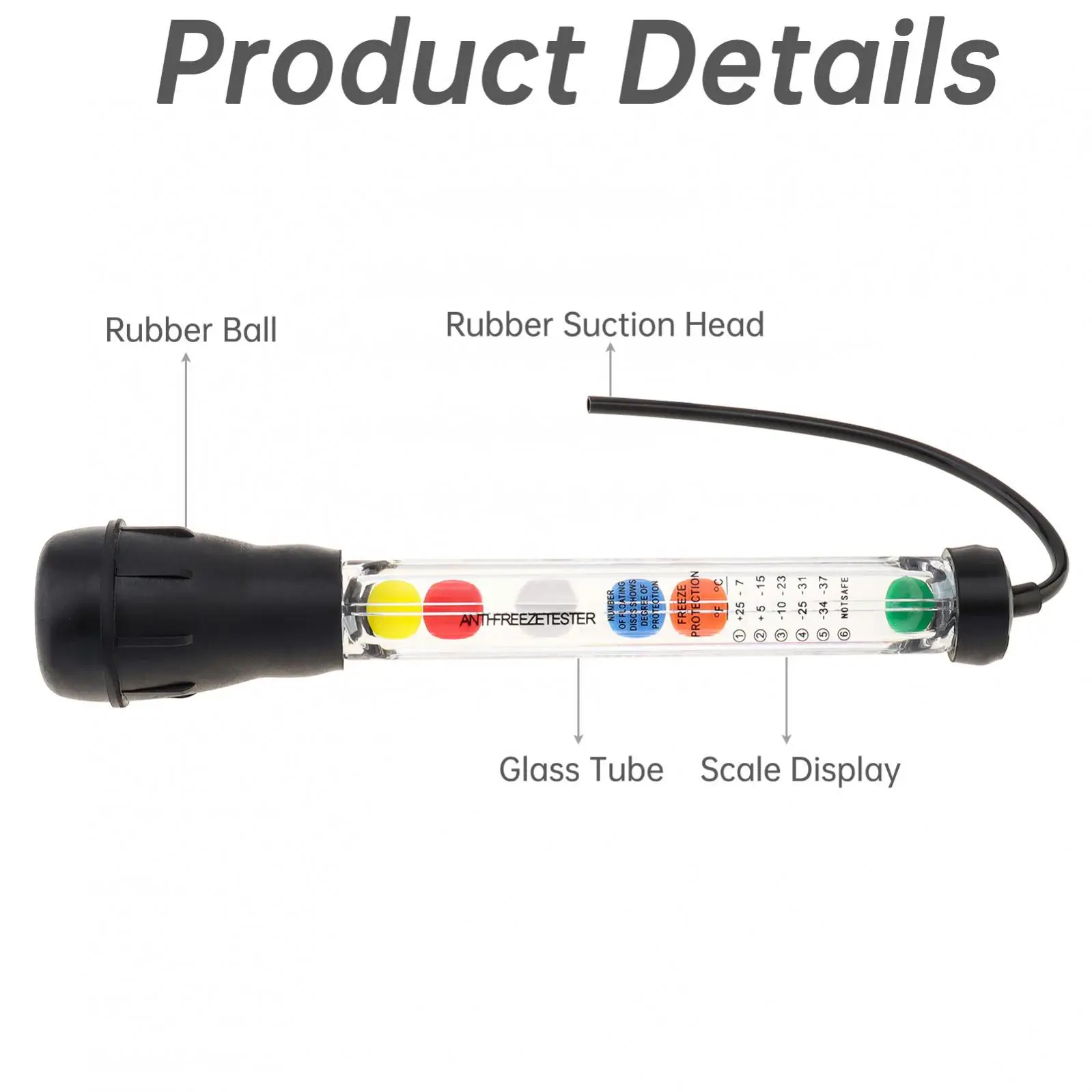 Handgehaltener Frostschutz- und Kühlmitteltester für Automotoren mit Kunststoffgehäuse, Gummibirne und Kühlerkugel-Hydrometer