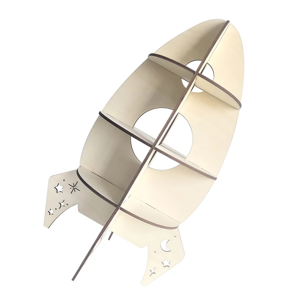 Kreatywny drewniany regał w kształcie rakiety, półka na biurko, do biura, dekoracja domu, organizer, naturalny drewniany stojak ekspozycyjny, ozdoba do domu.