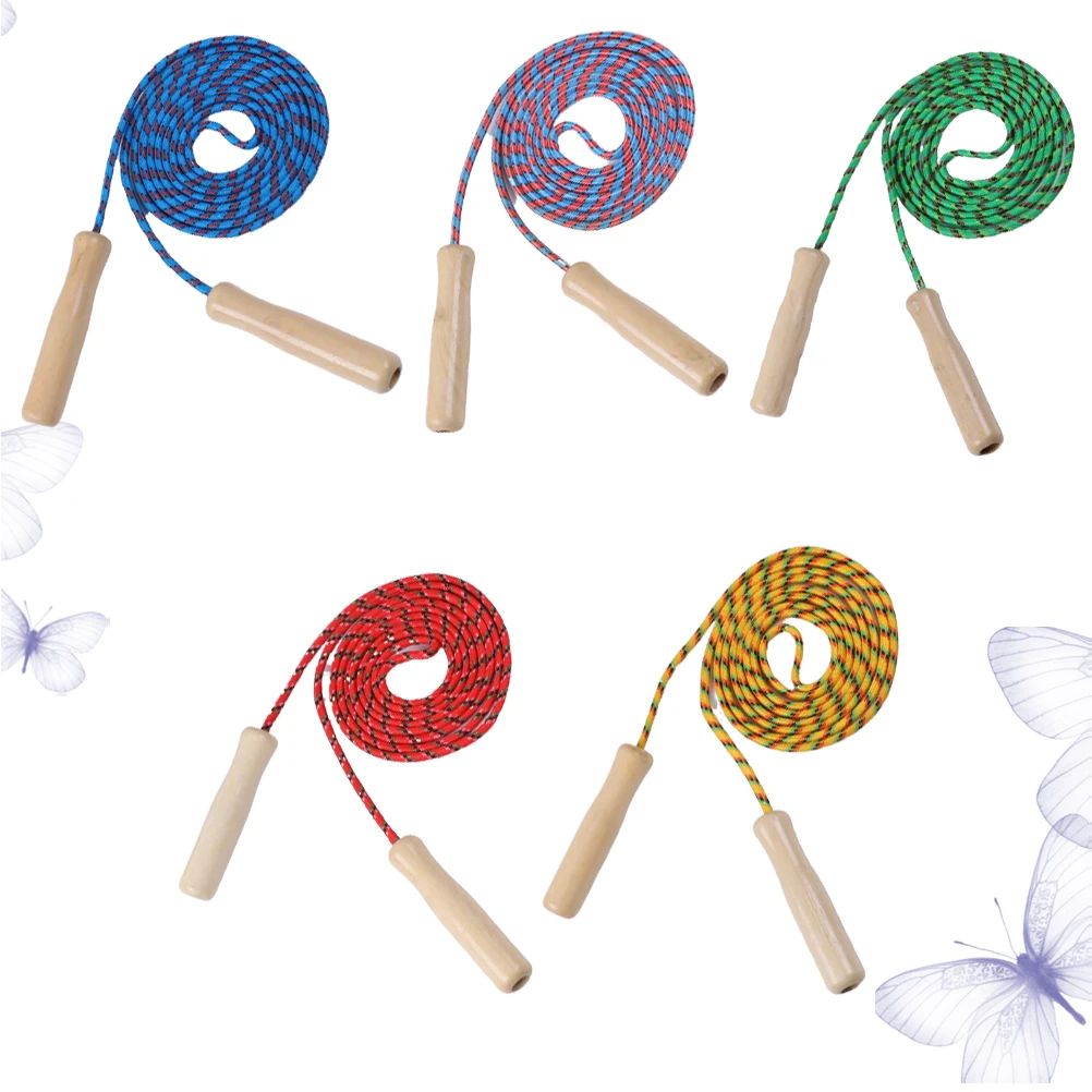 

5Pcs Wooden Handle Jump Rope Ergonomic Grip Exercise Skipping Rope for Kids Fitness Home School Training Weight Loss