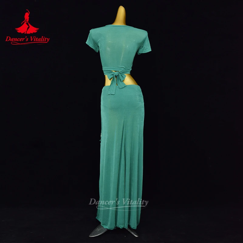 New Belly Dance Clothing Women's Sexy V-neck Short sleeved Top+Sexy Split Long Skirt 2pcs Oriental Dance Practice Clothes