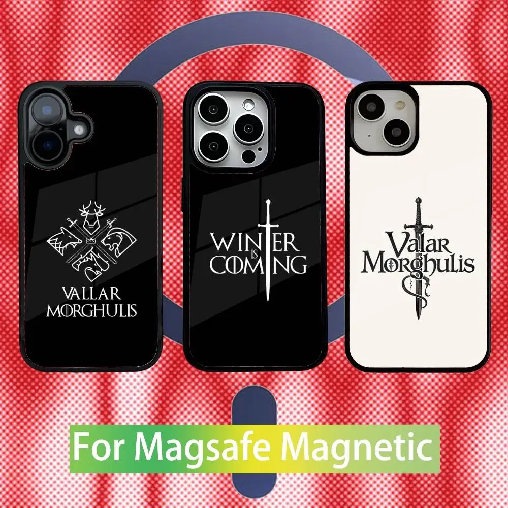 

V-Valar M-Morghulis Logo Phone Case For iPhone 17,16,15,14,13,12,11 Pro,Max,Plus,Mini,Air,E Magnetic Magsafe Cover