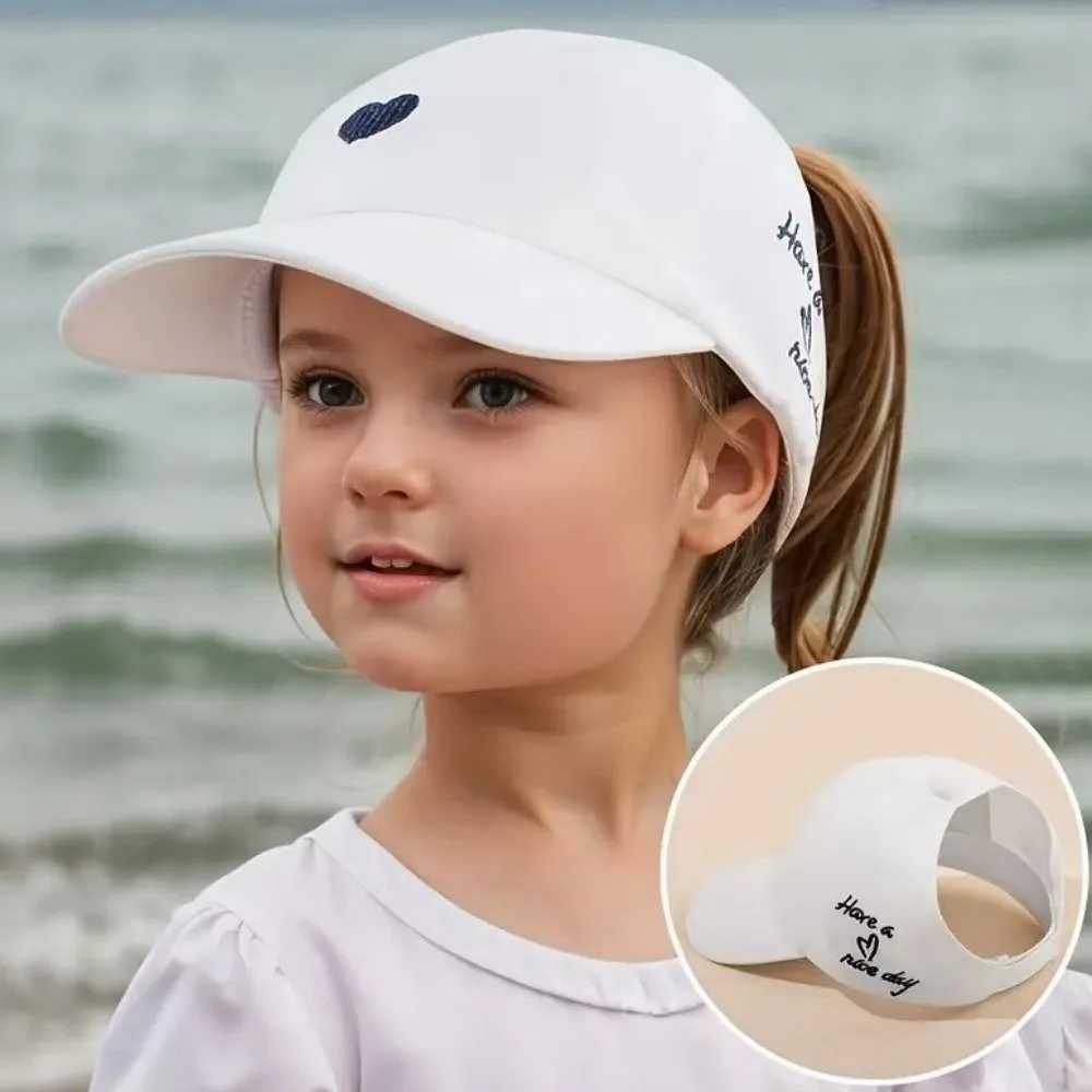 

Boy High Ponytail Children's Baseball Cap Love Heart Embroidery Solid Color Kids Sun Hat Cotton Soft Baby Peaked Cap Outdoor