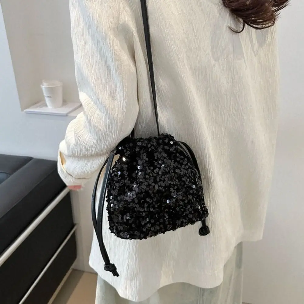 

Shiny Evening Banquet Bag Handbag Small Purse Drawstring Crossbody Bag Korean Style Sequin Shoulder Bag Women