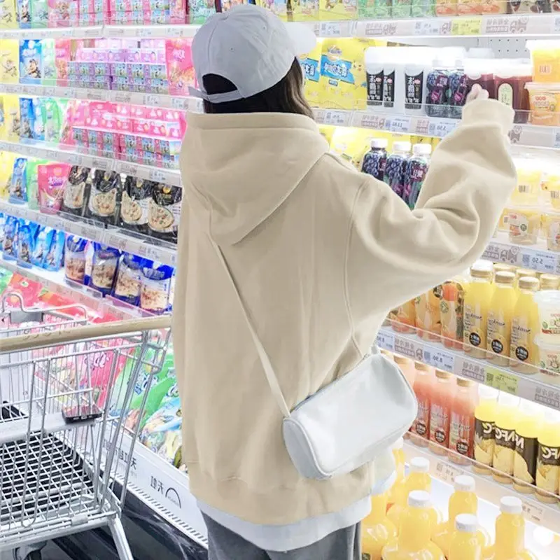 Design sense niche lazy style hooded sweatshirt women's autumn and winter American ins trendy loose long-sleeved women clothing