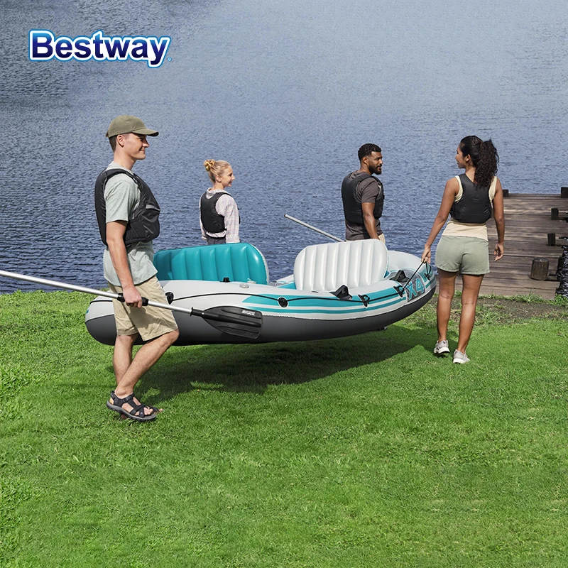 

Bestway 65159/65158 Надувной каяк на 4-5 человек — прочный материал ПВХ, большая приключенческая лодка, формат комплекта
