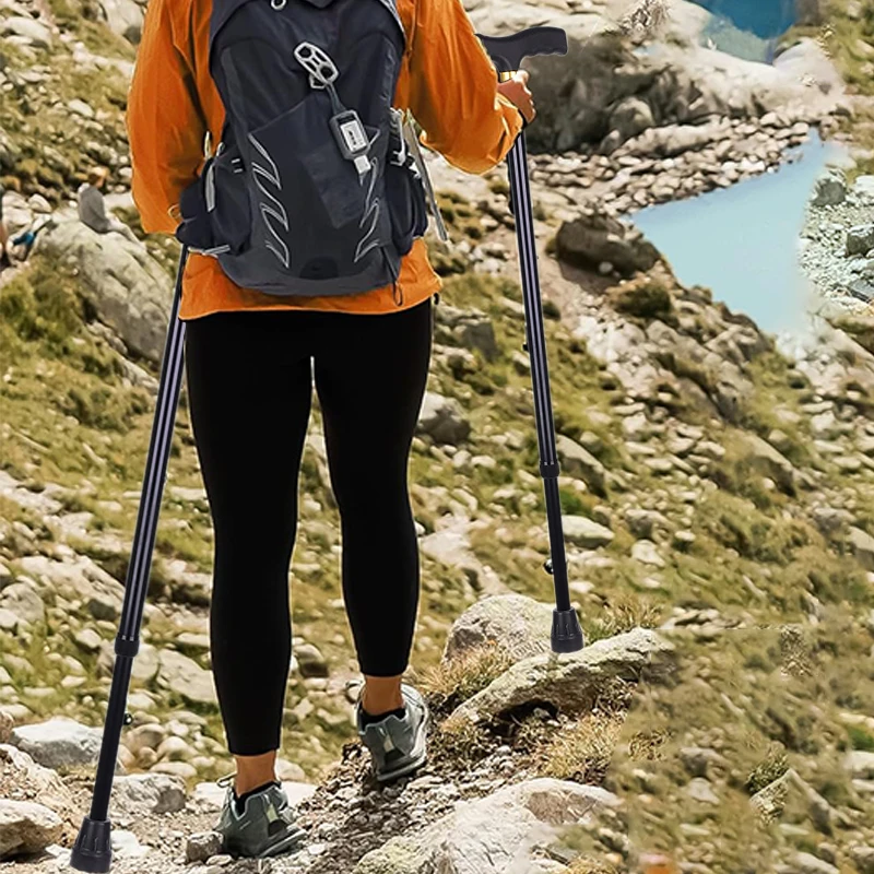 Bastón retráctil de aleación de aluminio para caminar, bastón antideslizante para personas mayores, herramientas para acampar y hacer senderismo al aire libre, 1 ud.