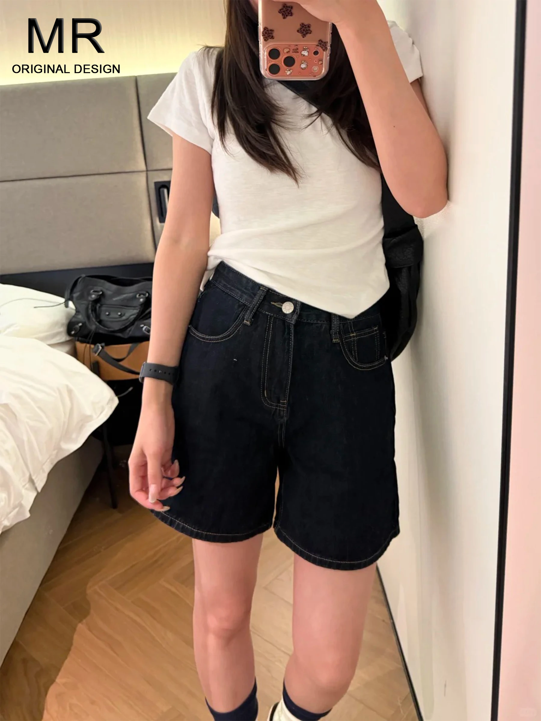 

American Style High Waist Straight Leg Blue Jeans Shorts Women's Summer Hot Pants Loose A-Line Short Skirts Casual Wear