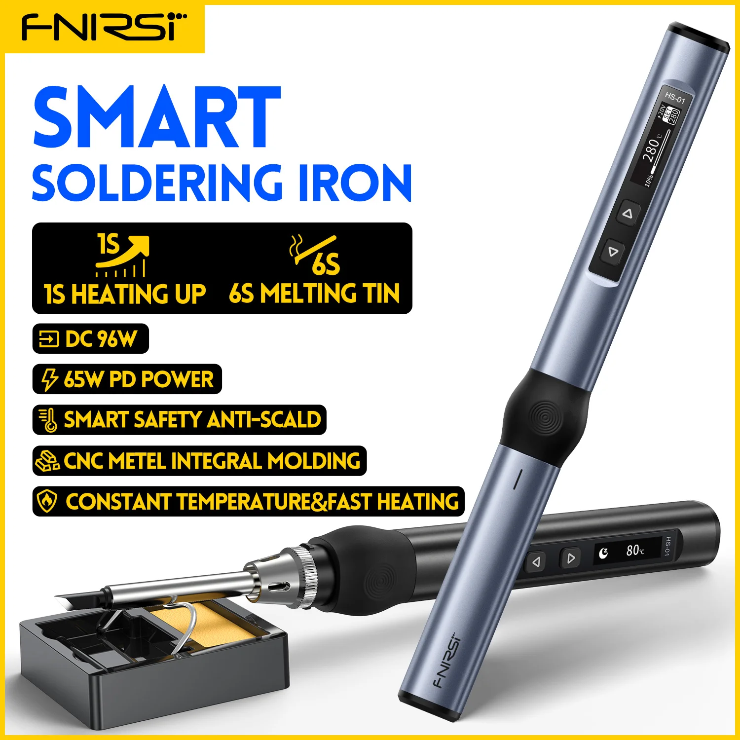 FNIRSI HS-01 Electric Soldering Iron PD 65W Adjustable Constant Temperature Fast Heat Portable Soldering Iron Station Kit