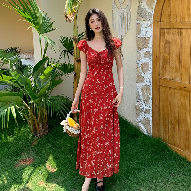 

2025 Summer New French Dress for Coastal Vacation - Floral Maxi Dress for Women