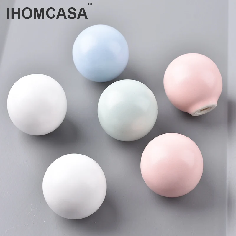 IHOMCASA Ceramic Furniture handle Cabinet Knobs Ceramic Round Drawer Knob Wardrobe Door Handles And Hook Wall Hook