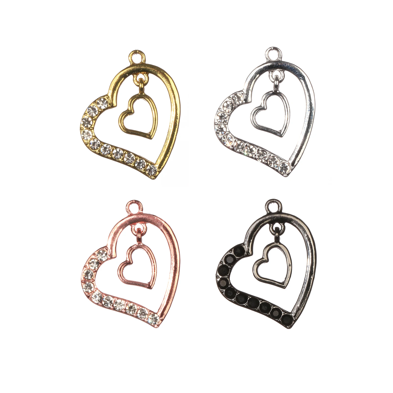 

10pcs Heart Charms with Rhinestone Fit for Bracelet Bangle Making DIY HT0130-HT0133