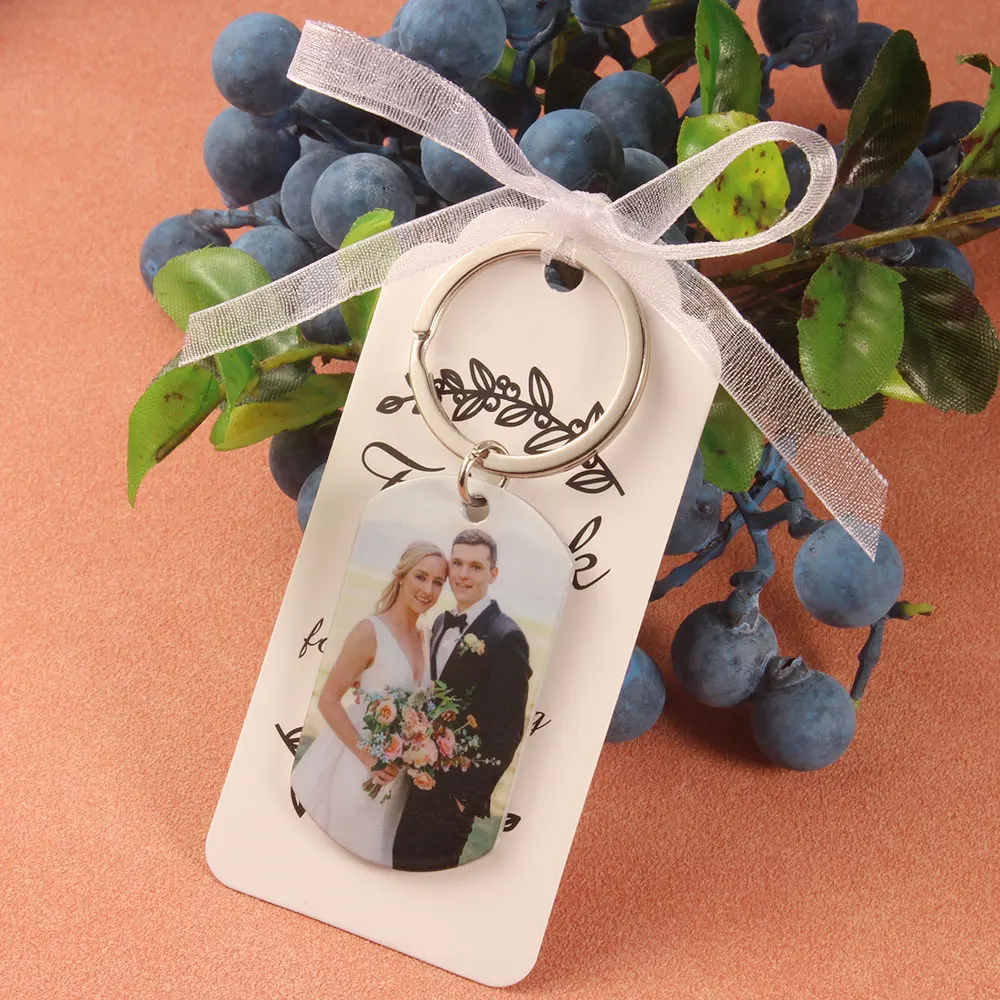 

Custom Print Wedding Photo Laser Engraving Name And Date Keychain Stainless Steel Shield Key Chain Wedding Gifts For Guests