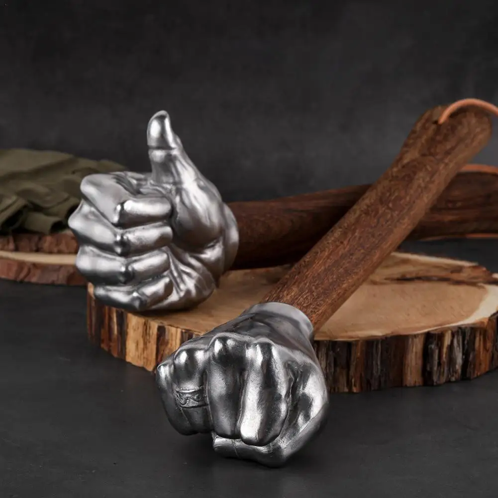 

1Pcs Handicraft Multifunctional Hammer Stainless Steel Vehicle-mounted Fist Shape Hammer Wood Handle Decorative Ornament Gift