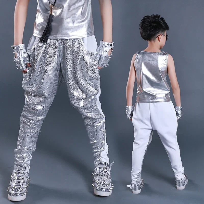 

Hip Hop Costume Kids Sequined Harem Pants Boys Street Dancing Clothes Child Dance Jazz Outfits Stage Performance Wear DNV11054