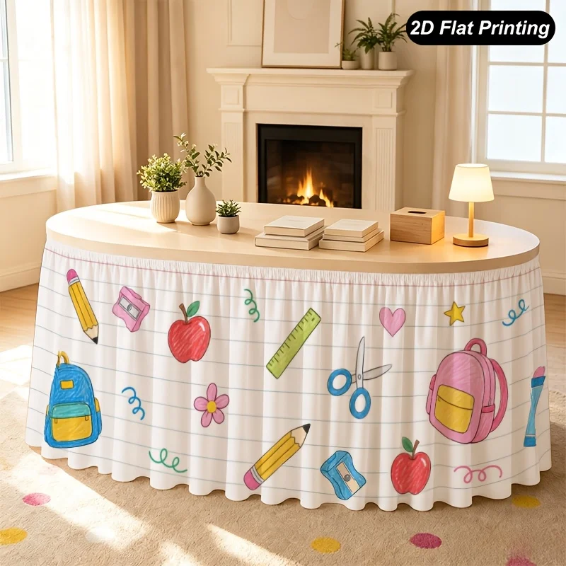 1-Piece spring tablecloth stationery stationery pattern summer table skirt, perfect for home kitchen decoration