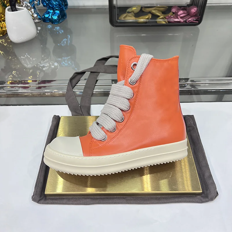 Orange Leather Casual Shoes Jumbo Lace Up Men High Top Quality Luxury Trainers Ro Zipper Fashion Sneakers Flat Woman Plus Size