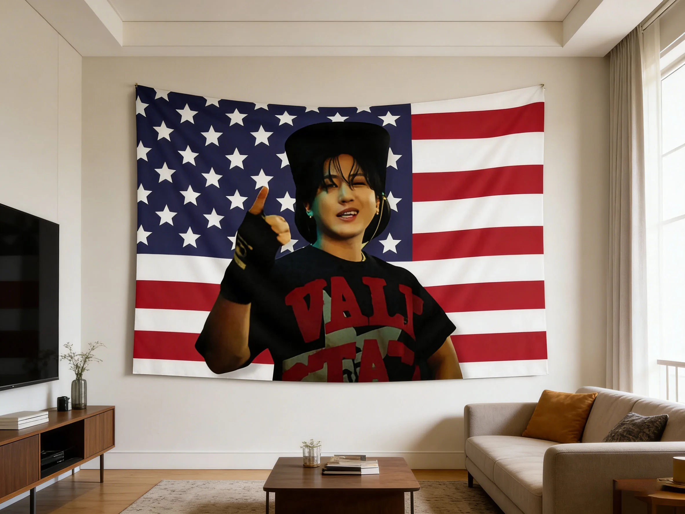 1pc Changbin K-pop American Flag Banner Tapestry For Fans Perfect Gift for Changbin Topline K-pop Idol Merch Wall Hanging Decor