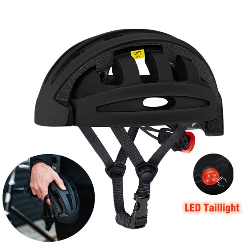 Men\'s Riding Helmet Portable Folding Cycling Mountain Bike Road City Helmet Folding Bicycle Lightweight With Taillight