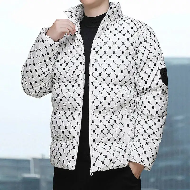 Men's Thickened Jacket Hot Sale Of The Season Autumn Winter New Style Fashion B Letter Cotton Coat Warm Stand Collar M...