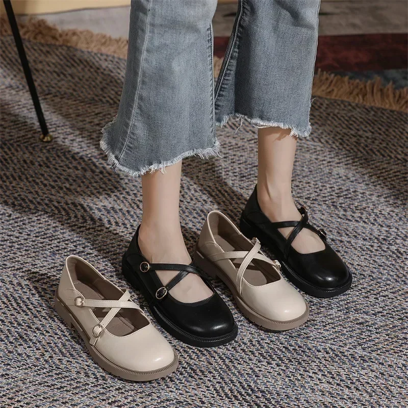 New Women Shoes Mary Jane Soft Leather Shoes Ladies Loafers Japanese College Style Single Shoes Female British Flat Woman Shoes