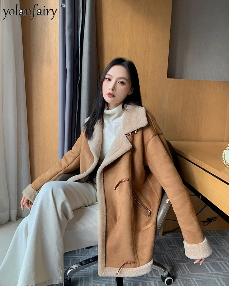 Pure Wool Fur Coat Women\'s Lamb Fur Jacket Female Artificial Fur Integrated Coat Light Luxury Retro 100% Wool Outwears FCY4913