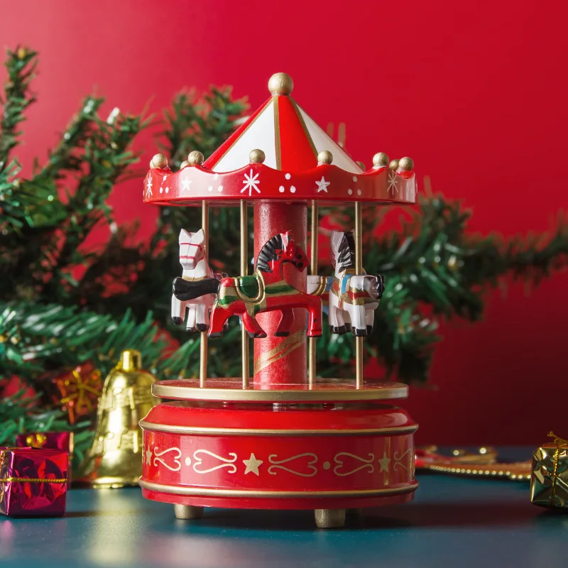 Music Box Christmas Gift Carousel Wooden Vintage Music Box Birthday Gift Children's Home Creative Decorative Ornaments