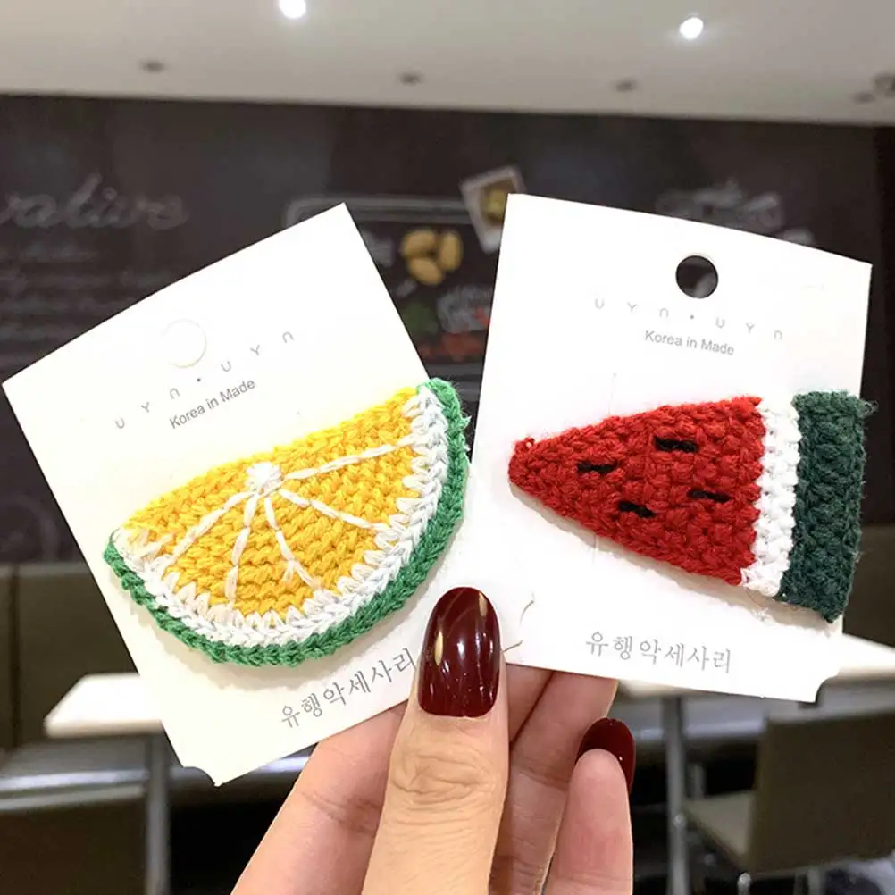 

Cute Lemon Shaped Hair Pins Durable Material Barrette Knitted Headdress Girls Accessories Yellow